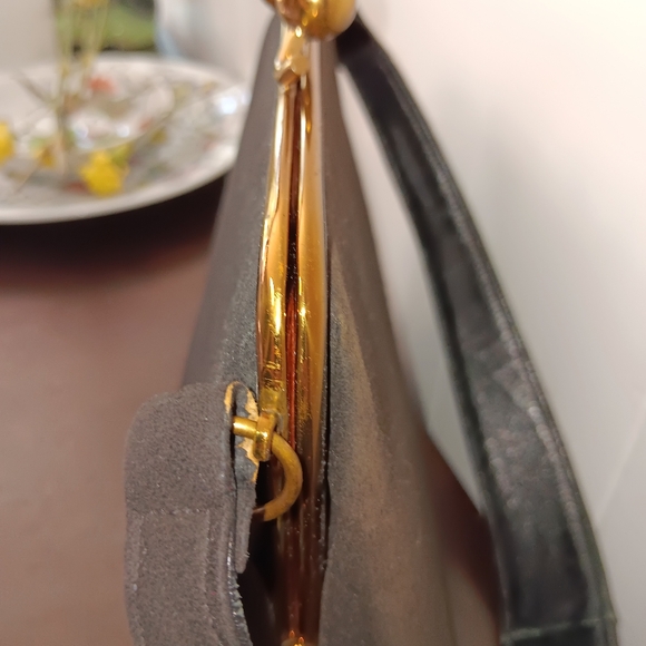 Bass Brushed Charcoal Suede Satchel Purse Authentic 1950s - Picture 6 of 12